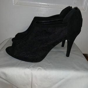 Black lace heeled booties